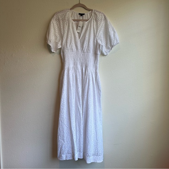 J. CREW Provence Smocked-Waist Midi Dress in Eyelet Size: Medium - Picture 3 of 11